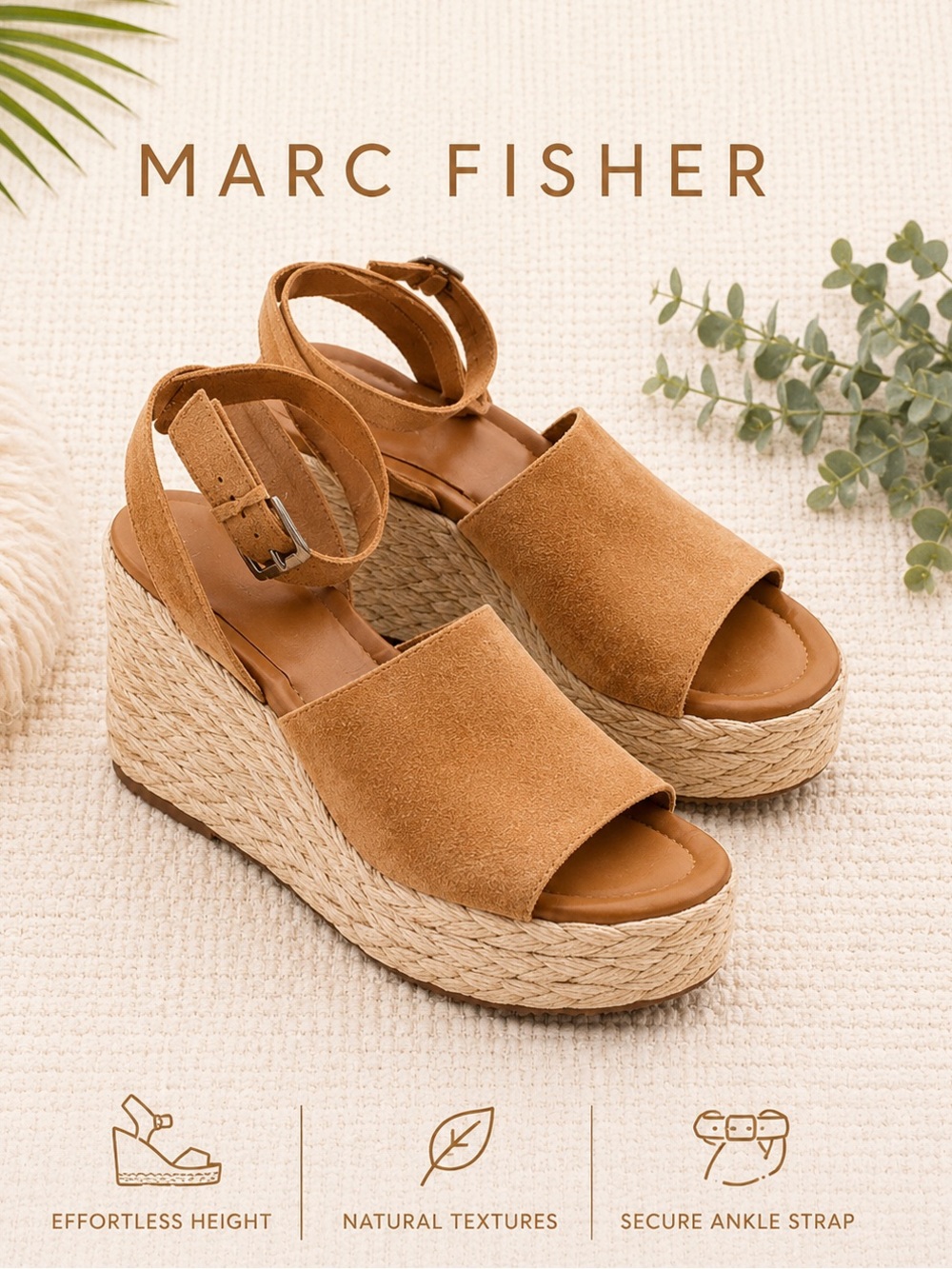Marc Fisher LTD Suede Espadrille Wedge Sandals Platform Ankle Strap